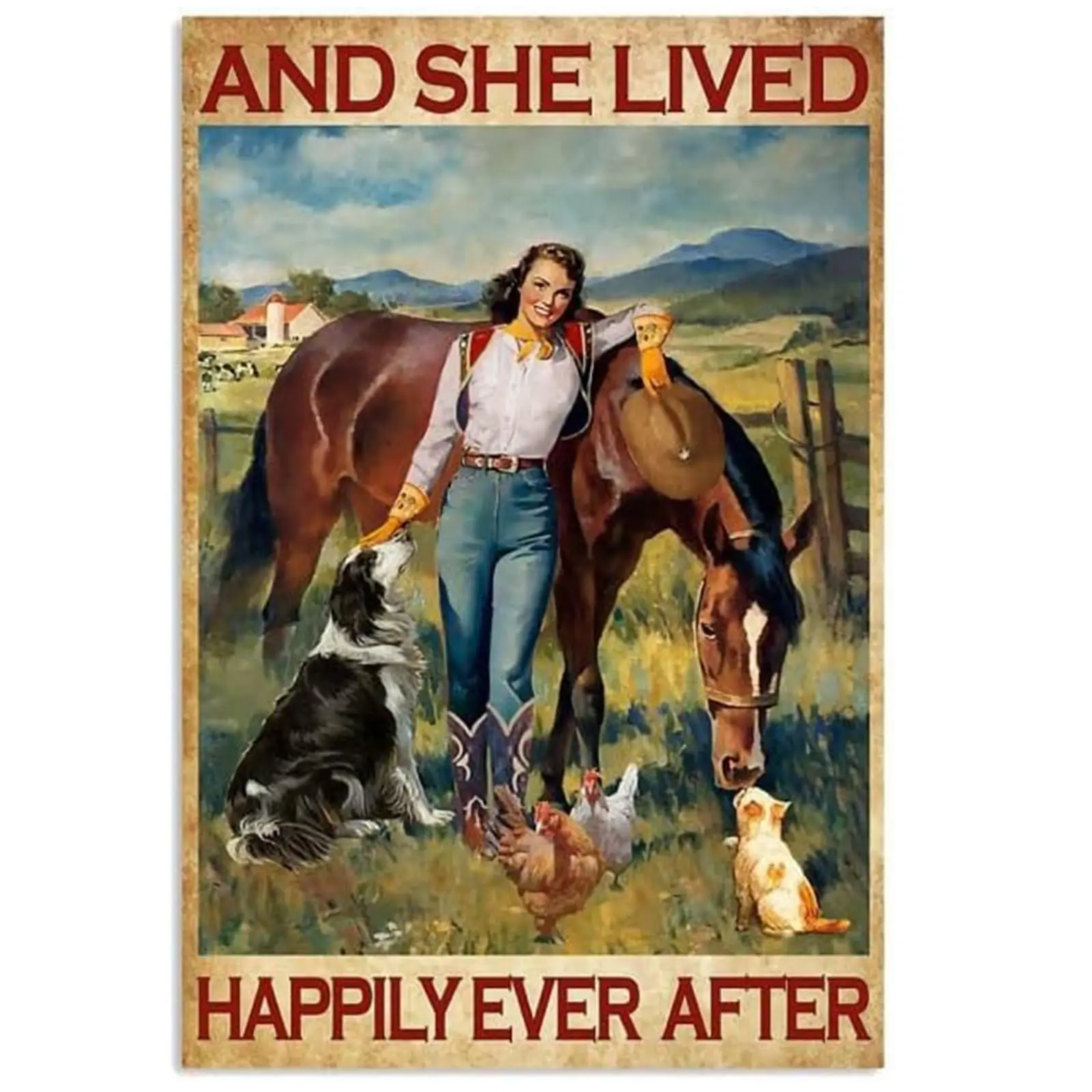 Metal Signs Horse Girl and She Lived Happily Ever After Signs Vintage Tin Signs Aluminum Signs for Home Retro Coffee 8x12 Inch
