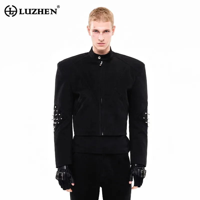 

LUZHEN металлическая лоскутная прикраса с заклепками, короткая куртка с воротником-стойкой, мужская модная уличная повседневная одежда, 2025 г., зимнее стеганое пальто JY4625