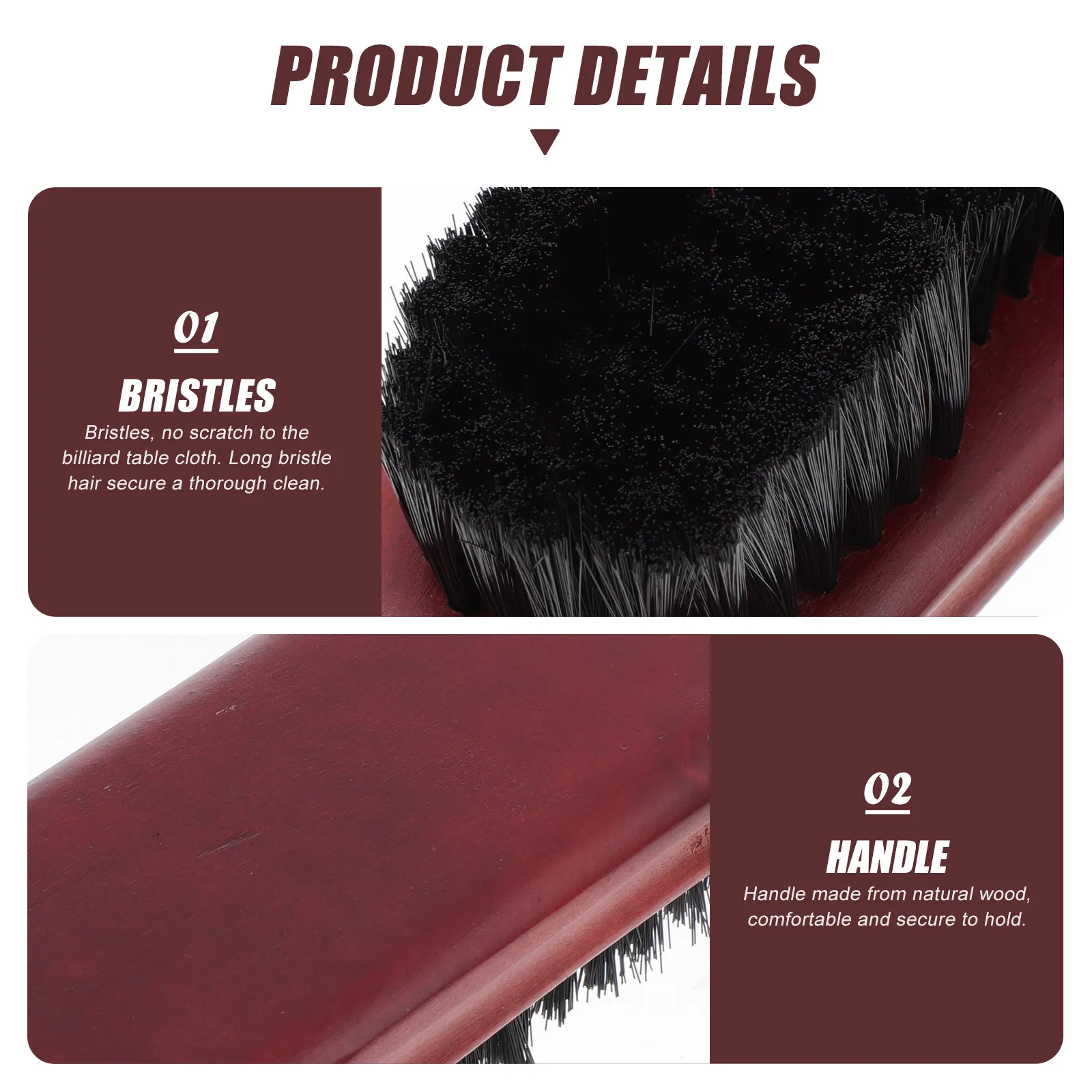 

2Pcs Wooden Handle Pool Table Brush Set Long Wide Grip Dual Length Bristles Horseshoe Cleaner Billiard Board