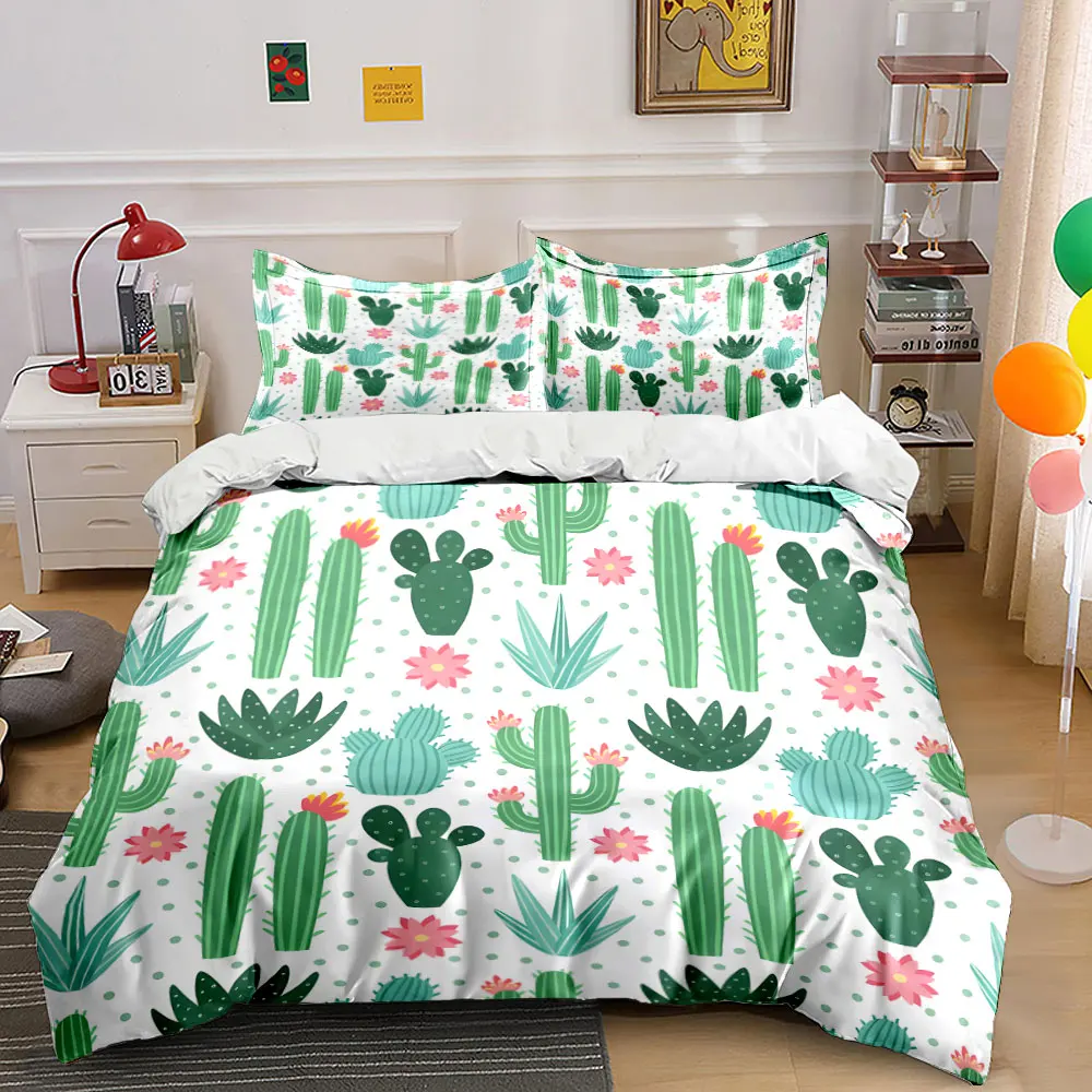 Colorful cactus and floral pattern background Bedding set 3PC 1 duvet cover 2 pillowcases adult and children bedding set