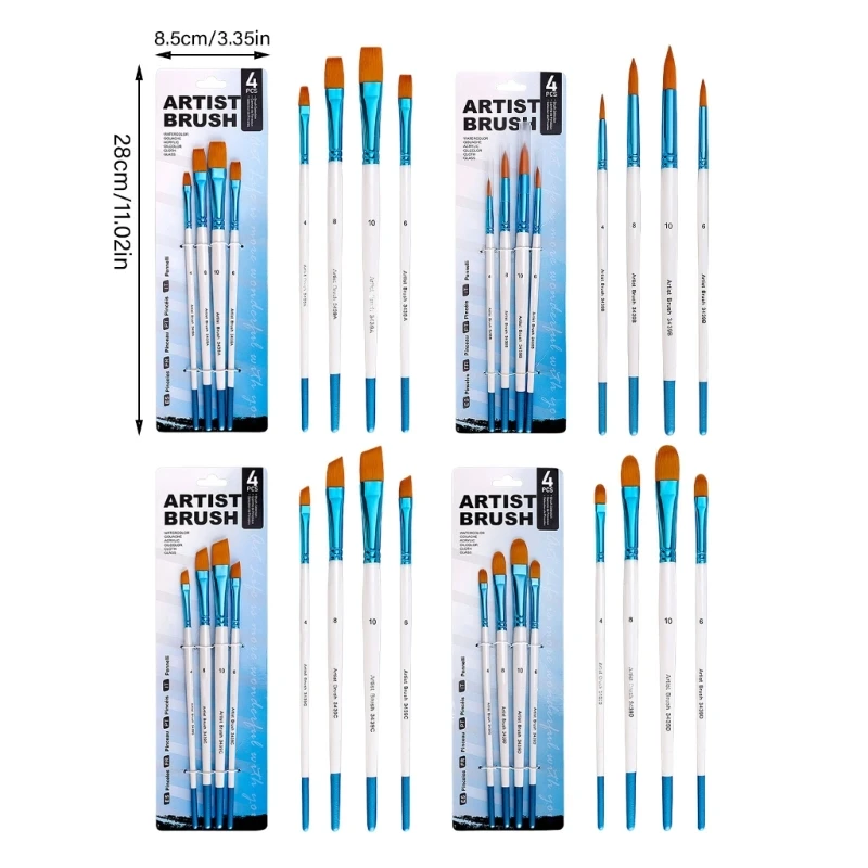 4PCS Professional แปรงไนลอนแปรงทาสีสีน้ำสำหรับศิลปิน