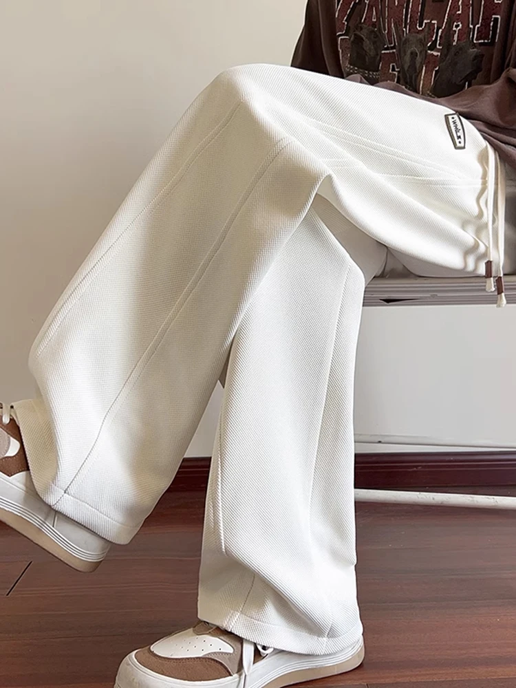 

Trendy Men's Fce Lined Wide Leg Casual Pants Straight Cut Spring New Arrival Comfortable Loose Fit Long Trousers