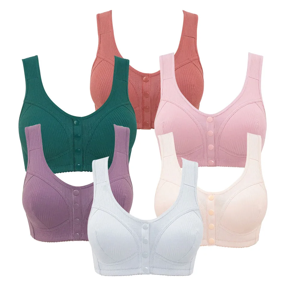 

Middle Aged And Elderly Pure Cotton Front Open Button Underwear Vest Style Underwire Underwear Training Bras