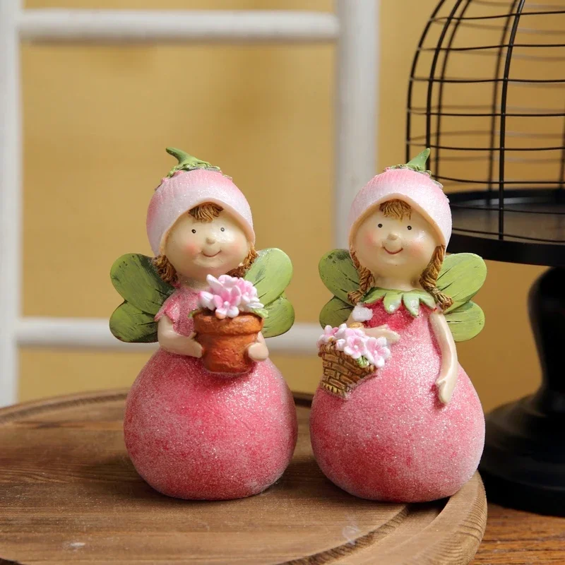 Pink Fairy Elf Resin Figure Decor, Forest Angel Girl Sculpture Character, Kawaii Miniature Figurines, Desk, Home Decoration