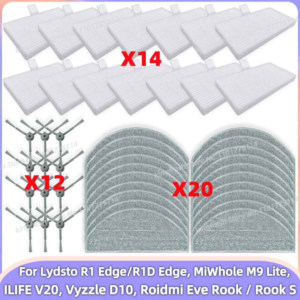 Fit For Lydsto R1 Edge/R1D Edge, MiWhole M9 Lite, ILIFE V20, Vyzzle D10, Roidmi Eve Rook/Rook S Parts Filter Brush Mop Cloth