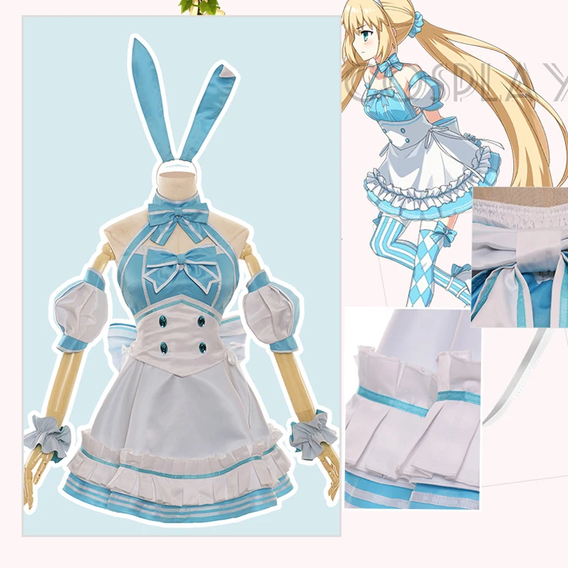 FGO Cos Altria Caster Cosplay for Anime fate  Cute Blue and White Bunny Ears Maid Costume Halloween New Outfit A