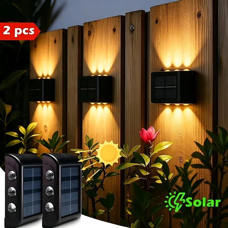 6LED Solar Light Outdoor Waterproof Solar Wall Lamp Up and Down Luminous Lighting for Garden Fence Decor Solar Powered Wall Lamp
