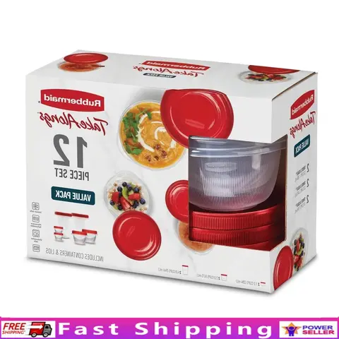 12 Piece Food Storage Set BPA Free Stackable Containers Twist Seal Microwave Dishwasher Safe Meal Prep Lunch Snacks Red