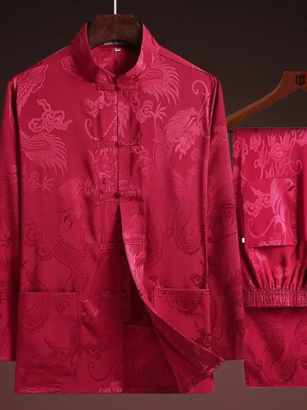 Traditional Chinese Style Embroidery Dragon Hanfu Blouse Tang Suit Men Kung Fu T Shirts Tops Jackets Cheongsam New Year Coats