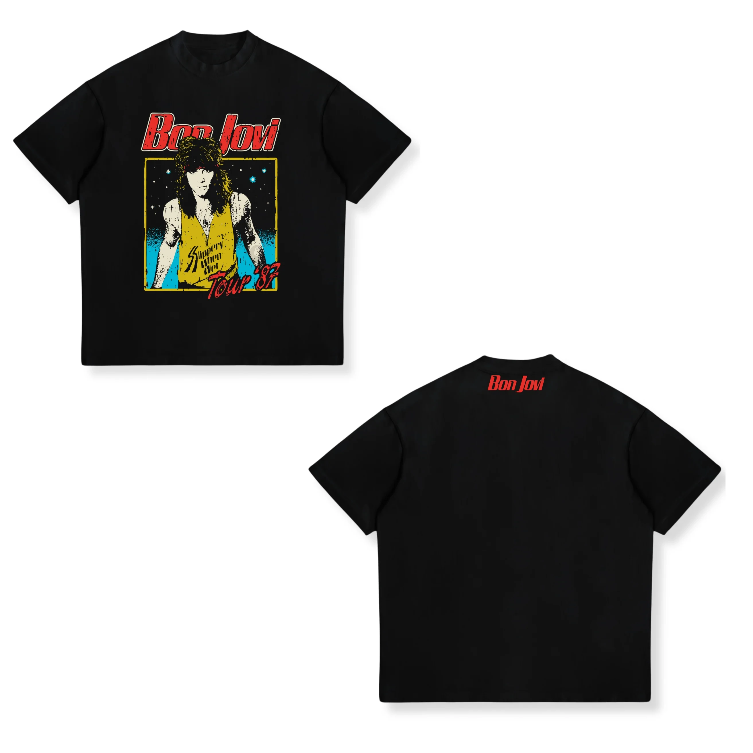 Camiseta Casual Oversize Unissex de Algodão com Estampa Gráfica do Álbum Clássico da Banda Hard Rock Bon Jovi 2026 - Estilo Streetwear Harajuku