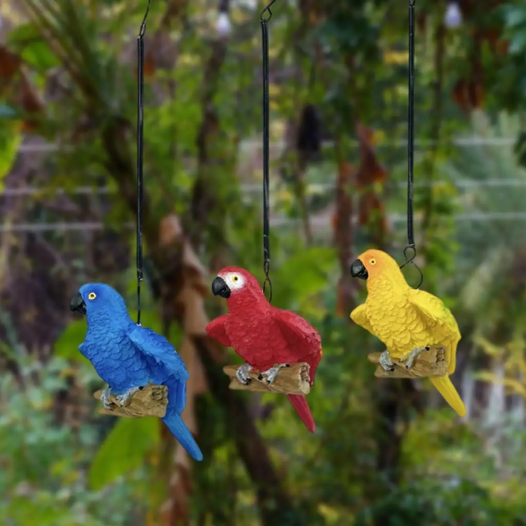 3 Pieces Hanging Garden Statues Animal Sculptures Parrot Figurines, Yard Art Decor Tree Ornaments for Balcony Patio Yard Gift