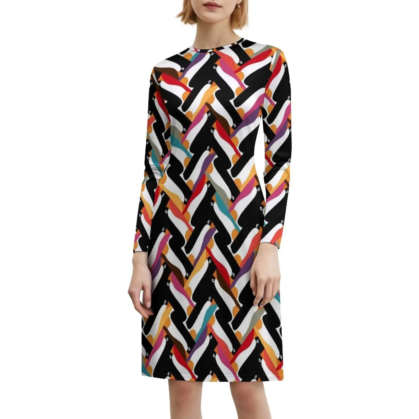 فستان متعرج البطريق الأزهار سموك للنساء الربيع الصيف فستان كاجوال للحزب البطريق نمط متعرجة الرسم #6