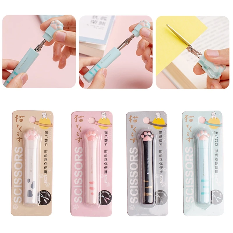Portable Stainless Steel Scissor Paper Cutting Scissors Cats Paws Pocket Scissors Functional Cutter for DIY Scrapbooking