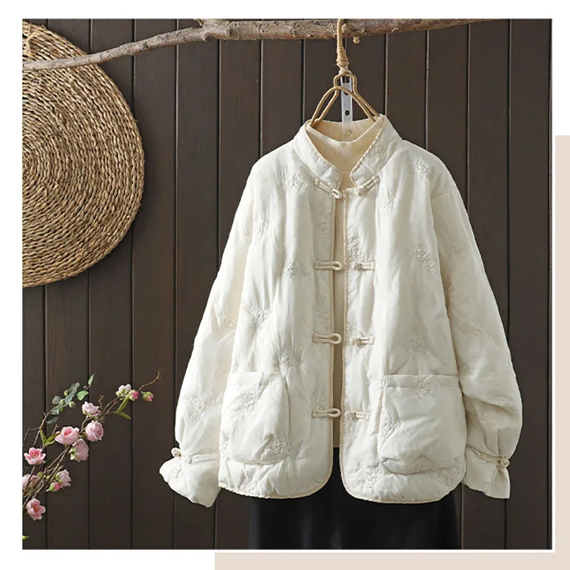 Eiderdown Cotton-padded Jacket Women's 2026 Winter New Chinese Style Buckle Collar Cotton-padded Jacket Slim Warm Tang Suit Coat