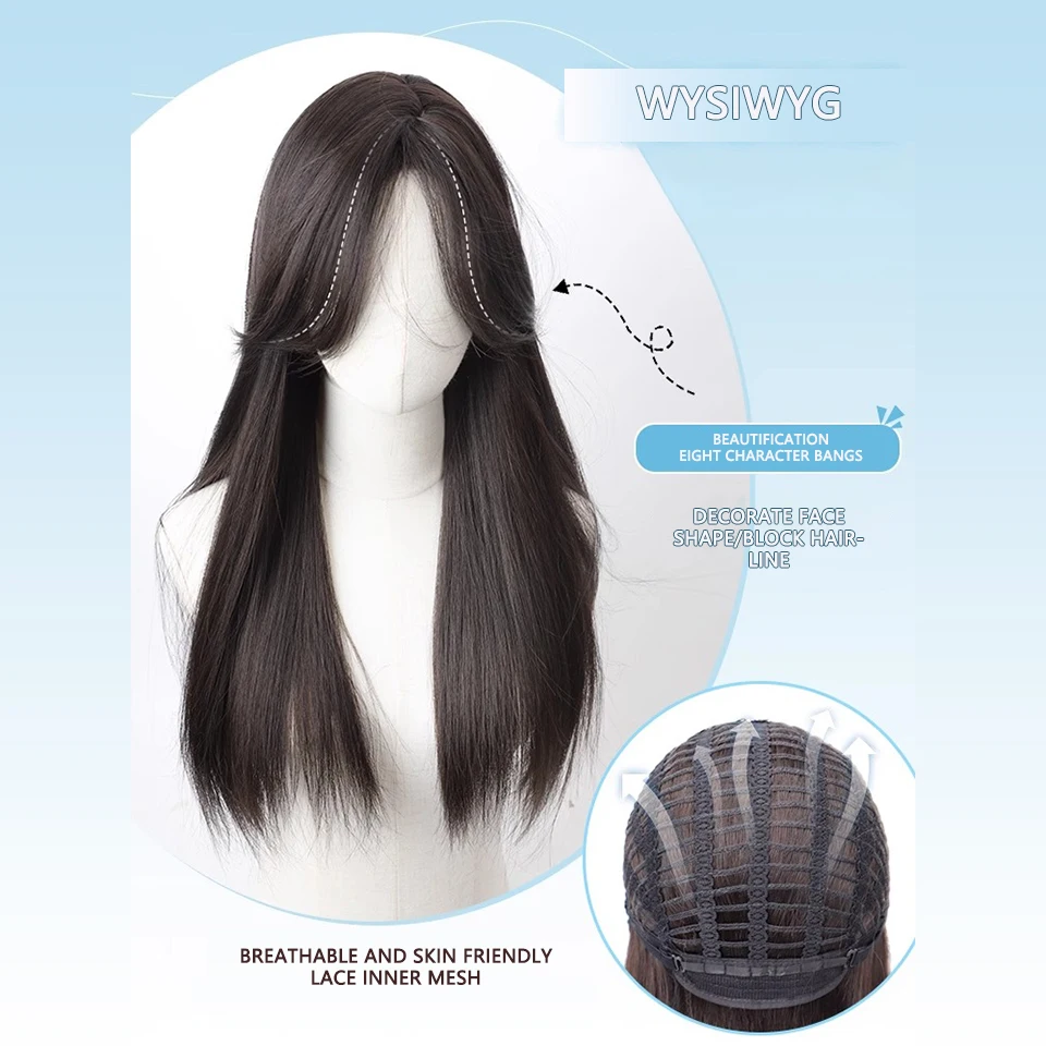 JINKAILI Synthetic Wig For Women Daily Black Long Straight Wig Cover Natural Fluffy Full Head Cover