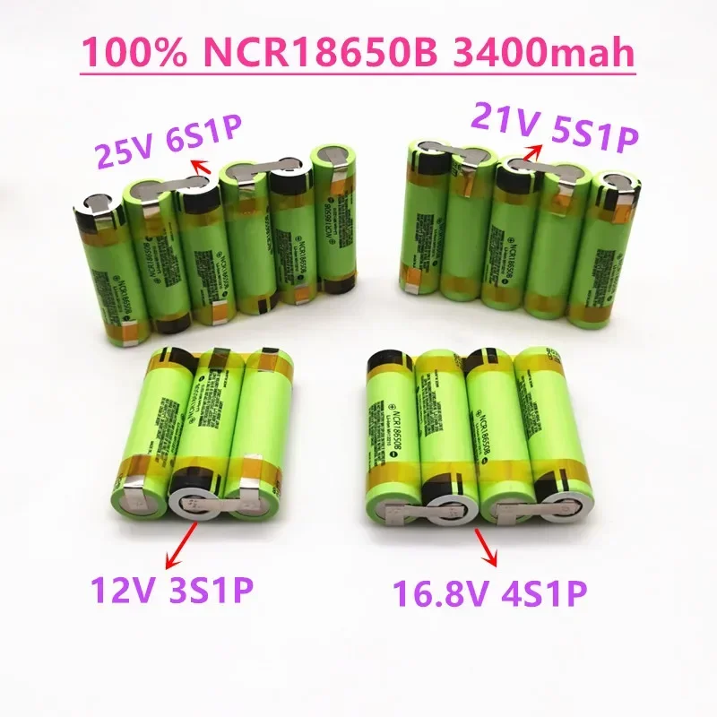 Paquete de batería NCR18650B 100% Original, 12V, 16,8 V, 21V, 25V, 3400mah, 20a, corriente de descarga para batería de destornillador shura
