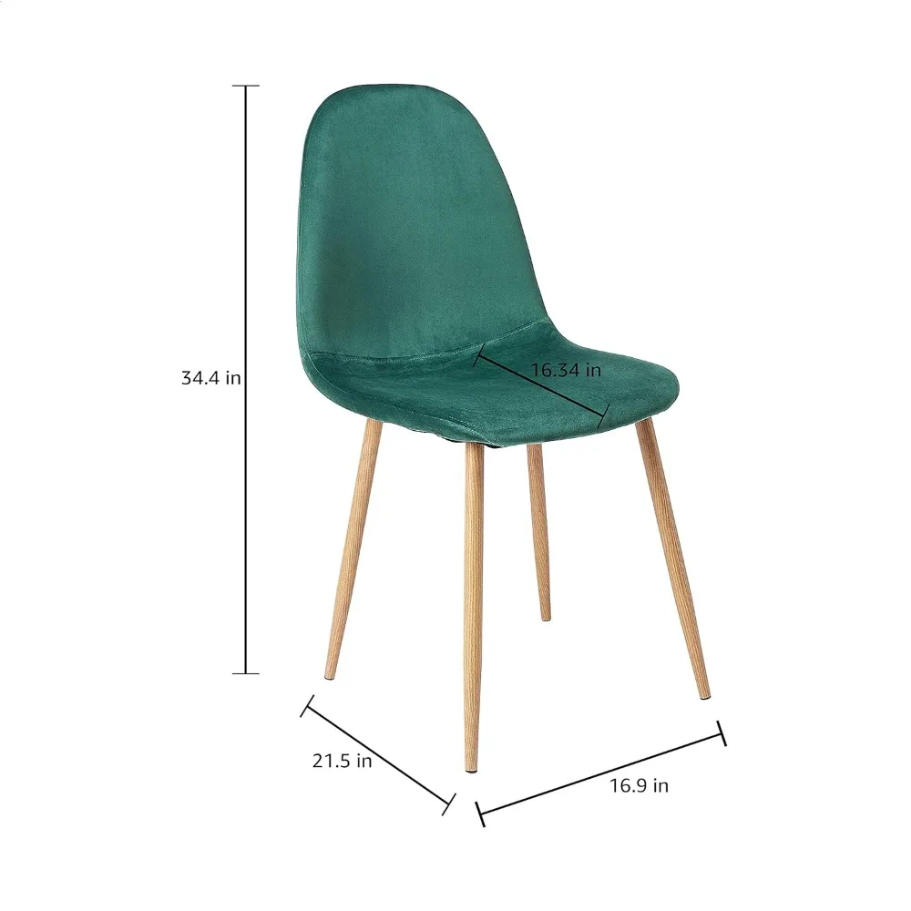 Dining Chair Set of 4 with Velvet Cushion Seat, Green Back and Metal Legs, Modern Mid Century Dining Chair