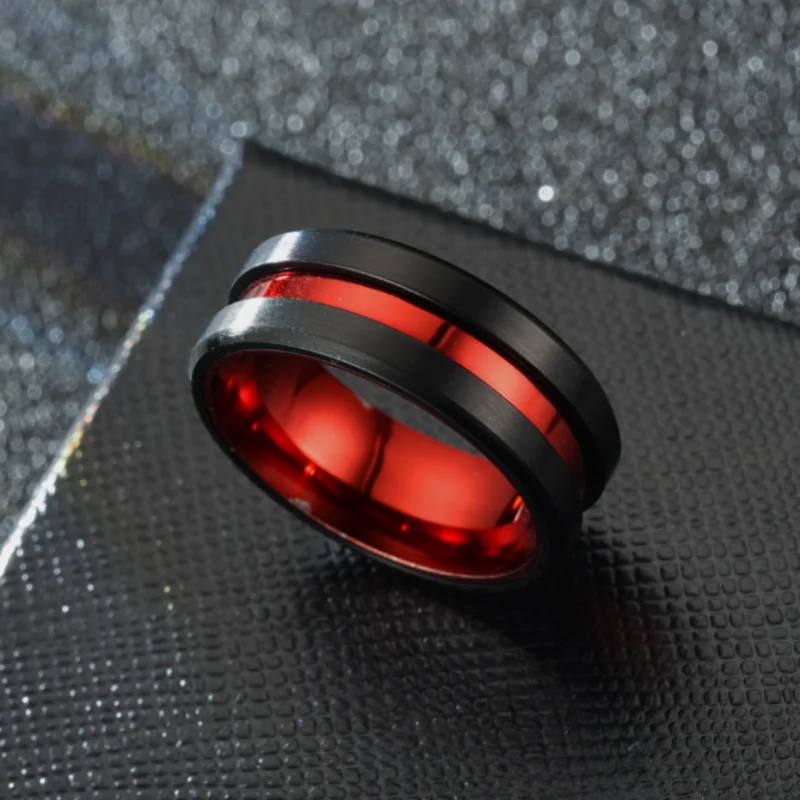 جديد حار بيع الفولاذ المقاوم للصدأ الخريف الرجال أنيقة الأحمر الأسود الدائري للرجال مجوهرات هدايا حجم 6-13 #5