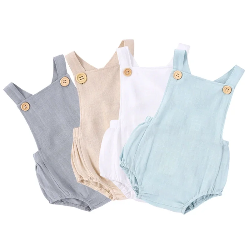 2025 Summer Newborn Baby Boys Girls Rompers Jumpsuit Overalls for Kids Cotton Linen Sleeveless Infant Baby Clothing