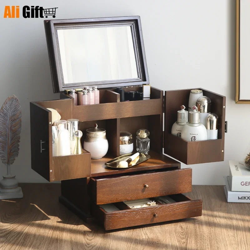 2022 Wooden Jewelry Boxes Large Capacity Solid Wood Jewelry Earring Storage Case Household Princess European-style Jewelry Boxes