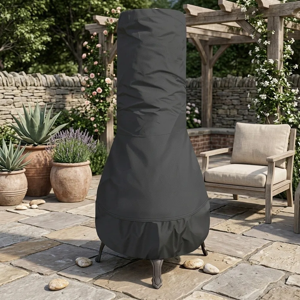 190T Silver Coated Waterproof Dust Cover 61x21x122cm With Elastic Bottom For Outdoor Patio Chiminea Stove Fireplace Protection