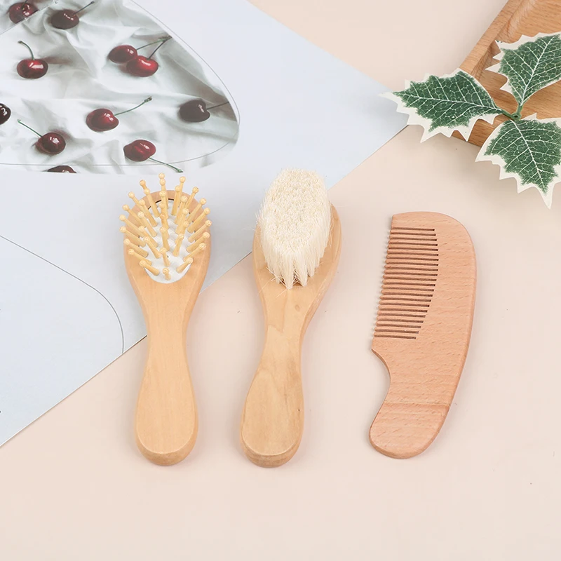 1PCS Soft Hair Brush Comb Set For Newborn Baby Wooden Handle Head Comfort Massager