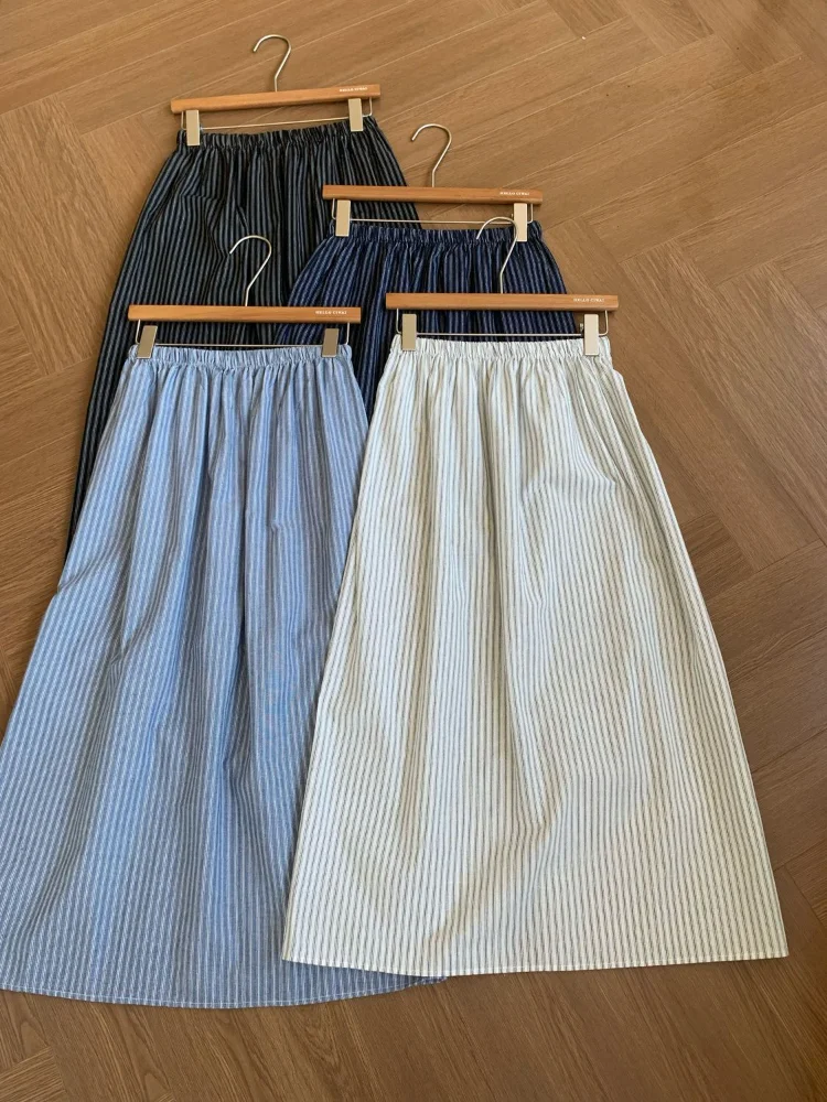 

2026 Faldas Mujer De Moda Loose Casual Skirt For Women High Waist A-line Jupe Vintage Striped Summer Skirts Fashion Korean Saia