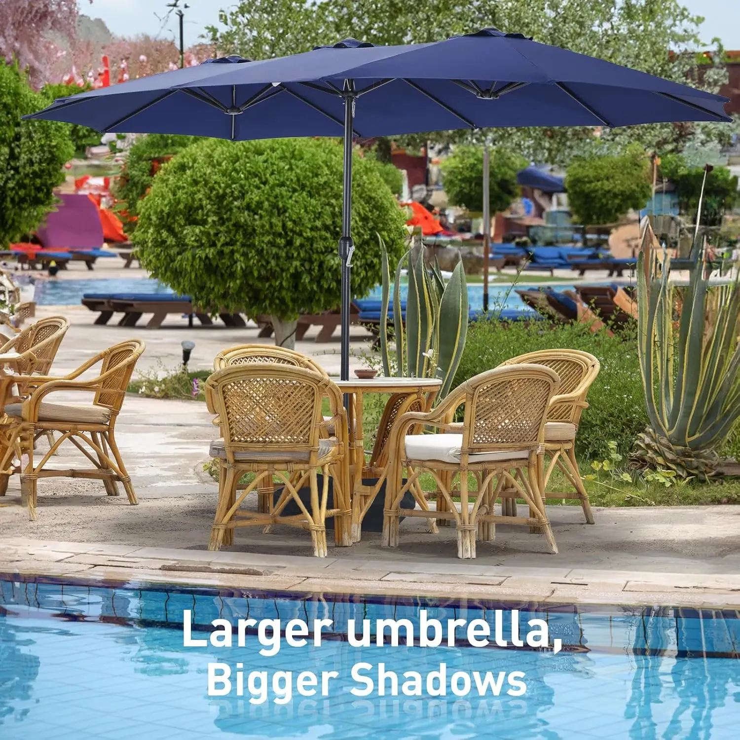 Umbrella with Base Included,15ft Double Sided Outdoor Rectangular Patio Umbrella with Crank Handle, for Lawn Garden