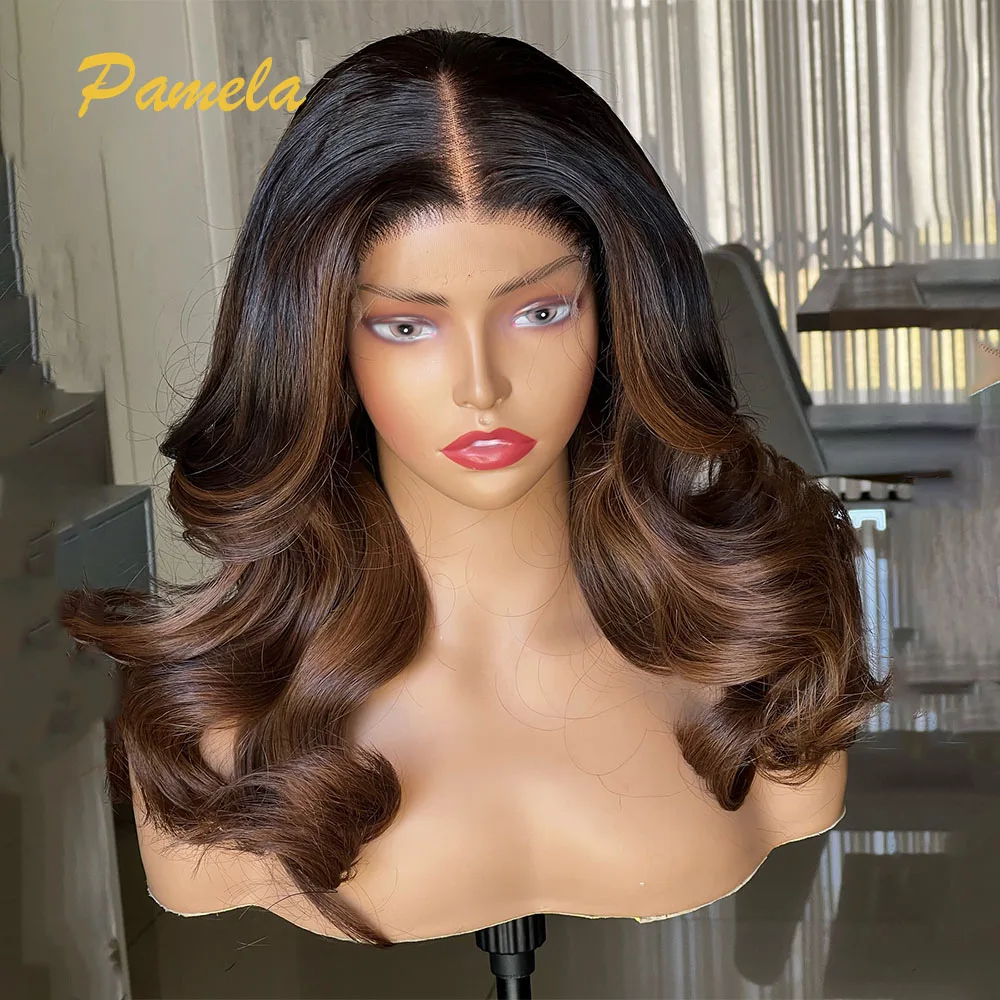 Honey Blonde 9x6 Transparent Lace Closure Glueless Wig Human Hair Ready To Go Body Wave 250% Density Ombre 1b/4 Colored Wig