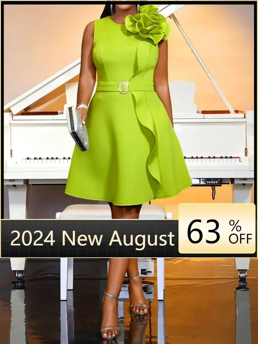 

Customized 2025 New Women Sweet and Cute Green Party Evening Dress 3D Flower Sleeveless Knee Length Elegant Cocktail Celebration