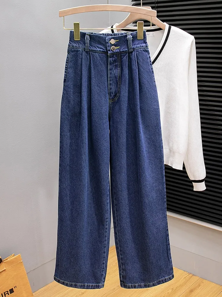 Hohe Taille Casual Jeans Frauen Neue Ankunft 2023 Frühling Koreanischen Stil Lose Komfortable Weibliche Breite Bein Denim Hosen W2339