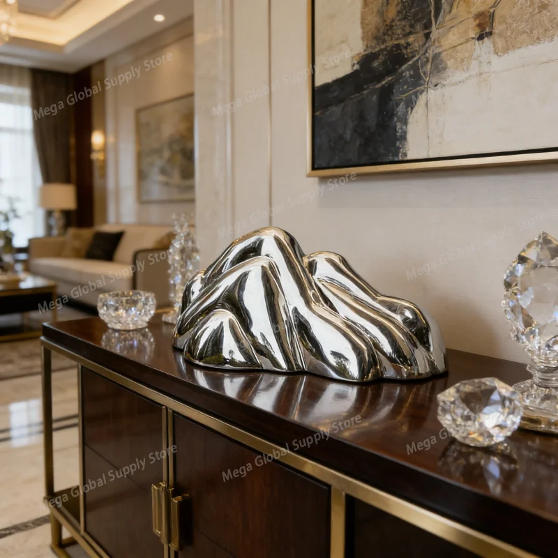 

Hotel Lobby Landscape Decorative Sculpture, Stainless Steel Stone Decoration at the Door Pool, Waterscape, Large Floor Art