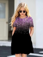 Summer starry sky print girl off-the-shoulder round neck fashion dress is on sale