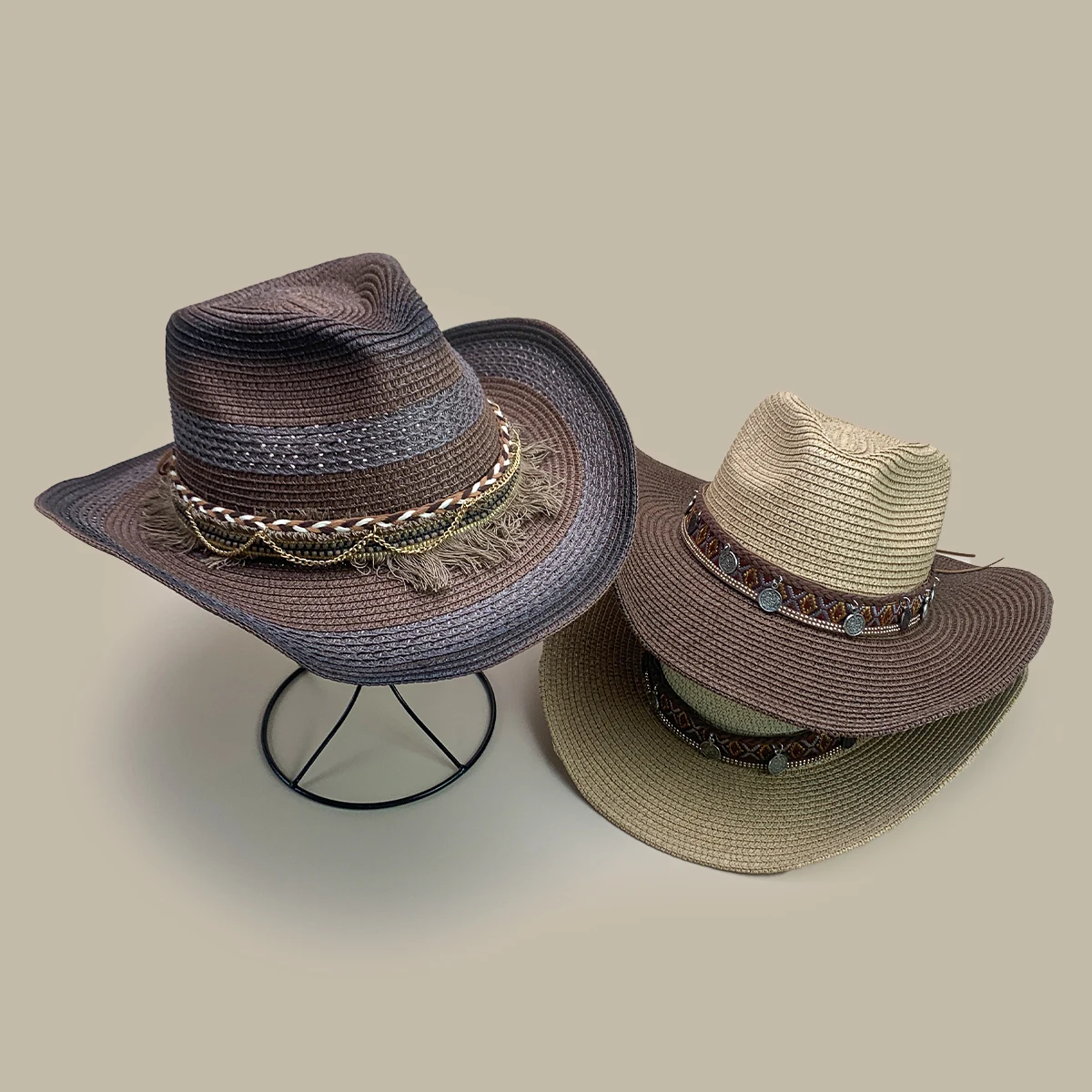 

Bohemian Style Gradient Tassels Cowboy Hats New Women Retro ins Breathable Outdoor Sunshade Foldable Versatile Beach Straw Caps