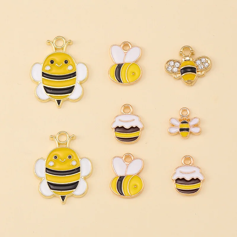 10Pcs Cute Enamel Bee Honeycomb Charms For DIY Jewelry Making Earrings Pendants Necklaces Bracelets Handmade Gift Accessories