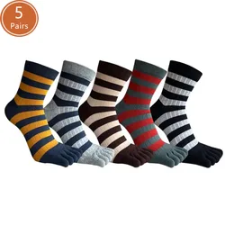 5 Pairs Man Socks Toe Business Striped Cotton Casual Breathable Sweat-Absorbing Party Dress Short 5 Finger Socks 4 Seasons