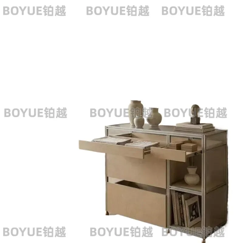 Light Luxury Aluminum Profile Display Shelf Multi Layer Birch Wood Storage Rack Modern Optical Axis Organizer for Home Decor