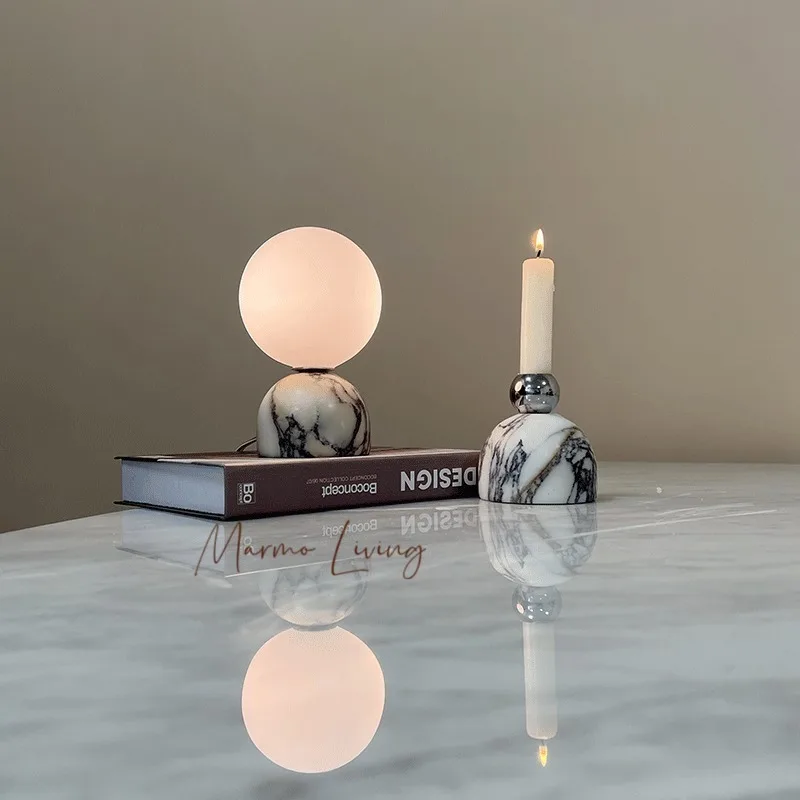 

French Silent Bvlgari Marble Table Lamp Soft Decoration Villa Model Room Living Room Bedroom Study Night Light
