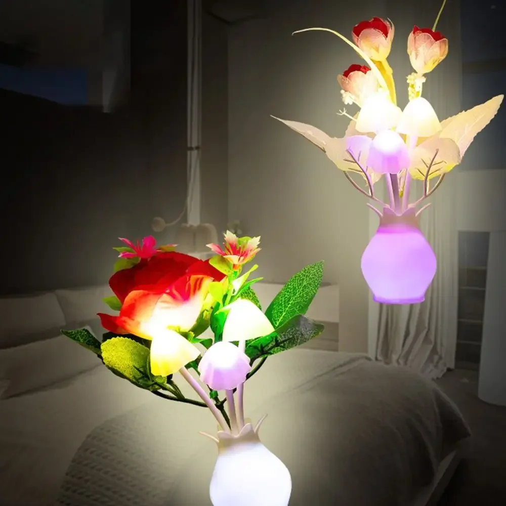 LED Night Light Gradient Color Vase Lights Energy-saving Light Sensing Mushroom Lamp Bedroom Living Room Atmosphere Wall Light