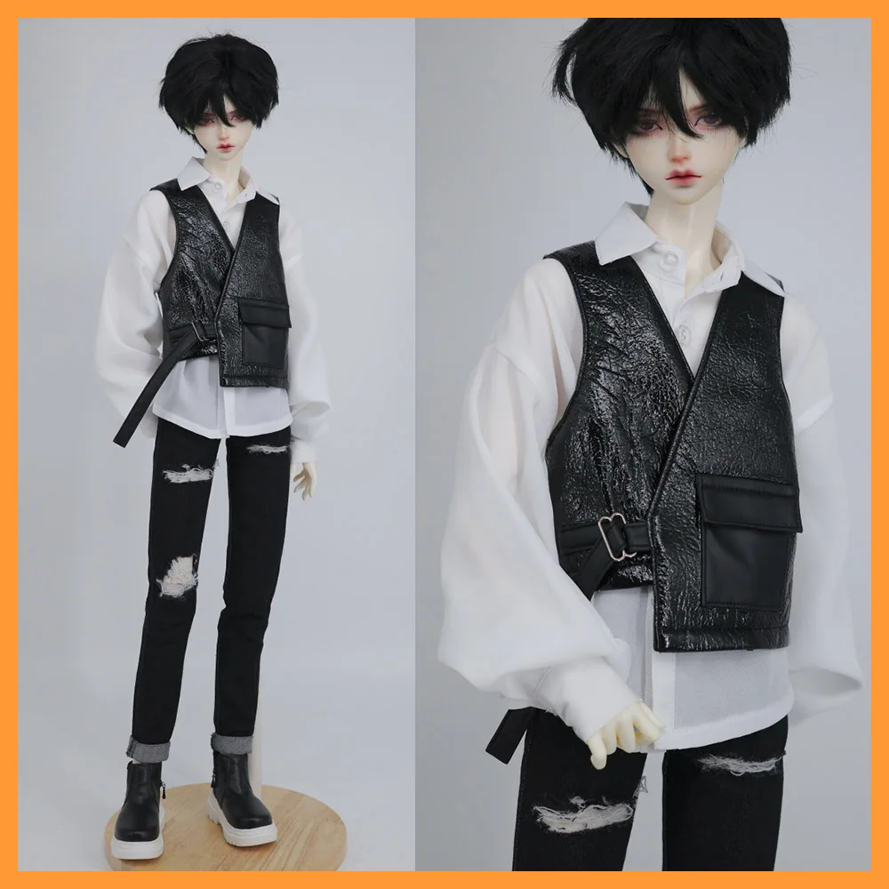 

[High Quality] 1/3 BJD Dolls Black Glossy Asymmetric Leather Vest Jacket Model for ID75 POPO68 Uncle SD10 Action Figure Toys