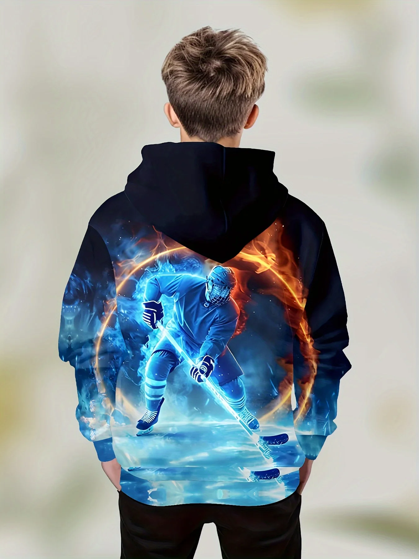 Boys' Ice Hockey 3D Print Hoodie  Stylish & Comfy Active Sweatshirt with Pocket Perfect for Spring/Fall Outdoor Play