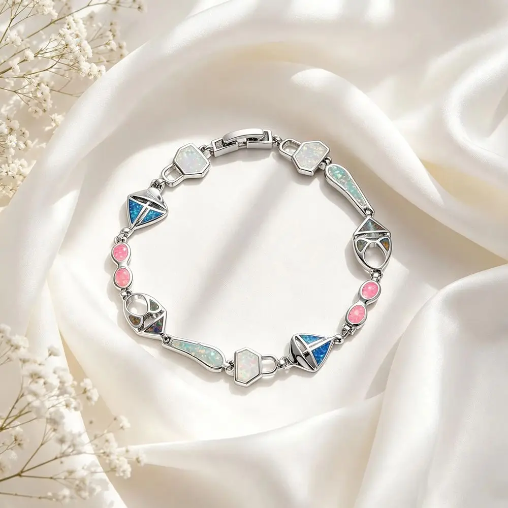 Lab Created Opal Opal Bracelet Synthetic Opal Multi Shape Hand Chain Rainbow Fire Irregular Link Bracelet Jewelry Gift