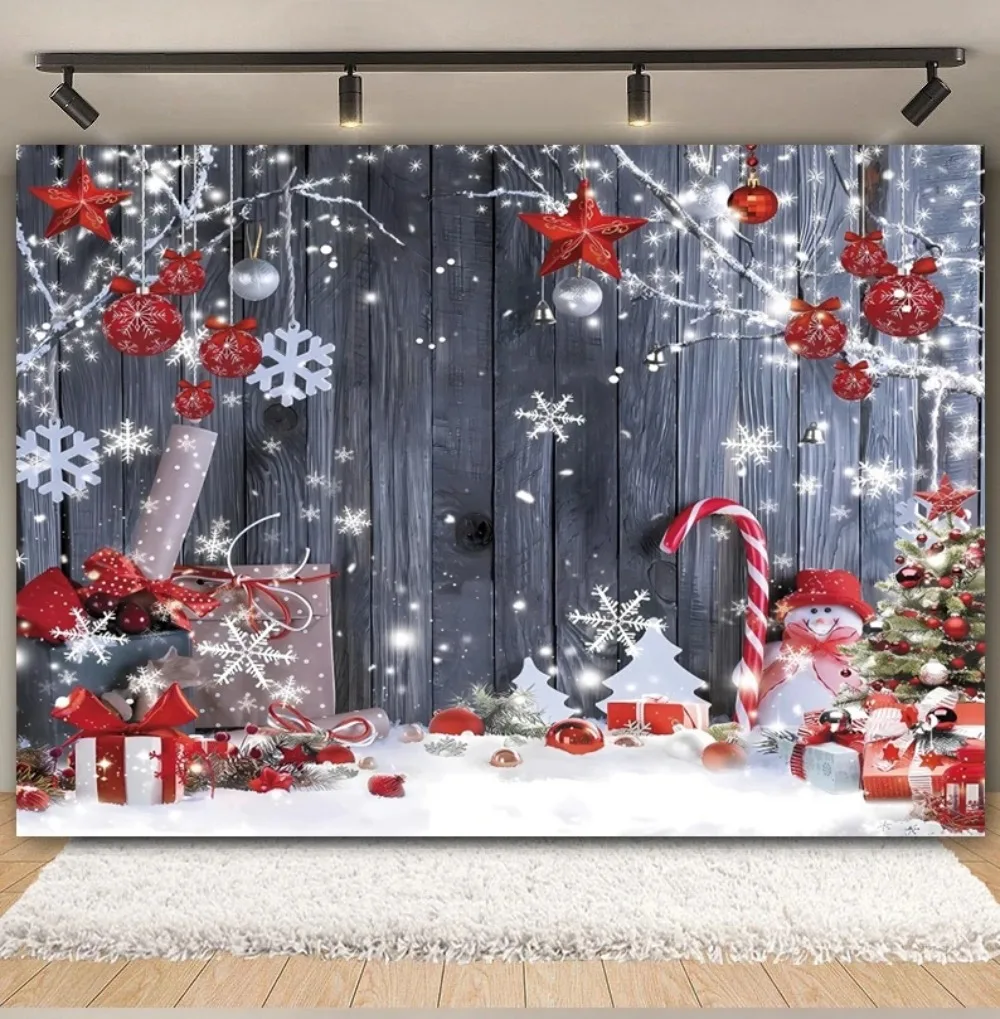 Weihnachten Party Hintergrund Holz Wand Boden Schnee Weihnachten Baum Geschenke Glocken Winter Kinder Familie Fotografie Hintergrund Dekor Banner