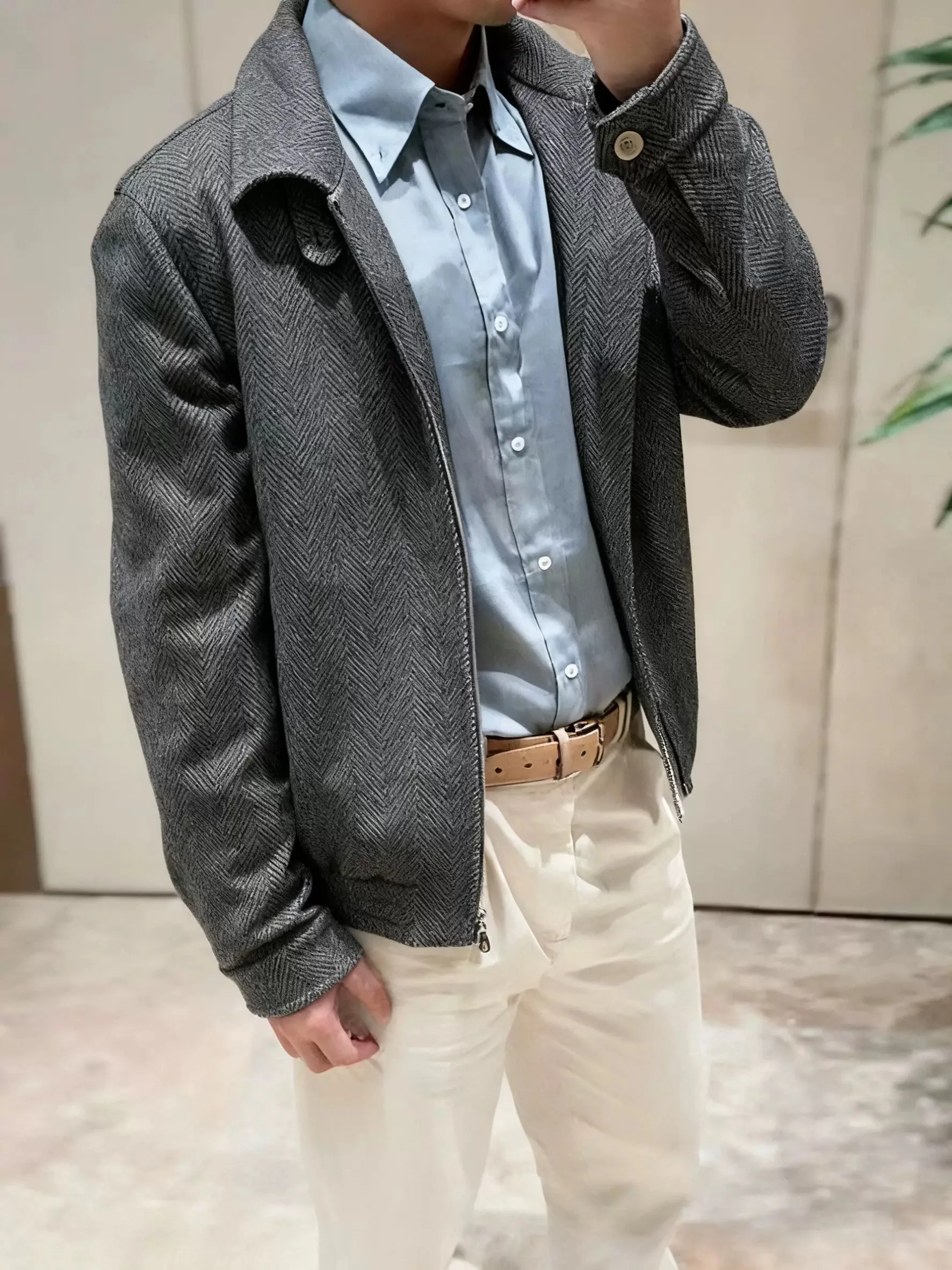 

Italian Sle Wool Blend Casual Jaet Collared Busin Men's Outerwear MHTO Stand Fit Mid-Year Autumn Winter