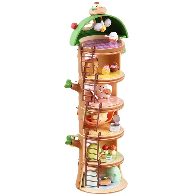 

Funny 6-Layer Little Dolls Holiday Inn Forest Tree Stump House PVC Action Figure House Anime Scenes Figure Children Play Toy