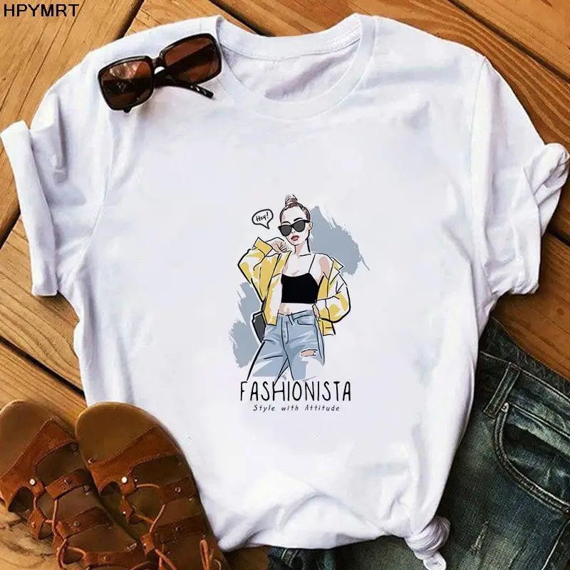 Women Cartoon Beauty Printed Summer Fashion Ladies Harajuku Graphic Summer Short Sleeve Female Clothes Tops Tees Tshirt T-Shirt