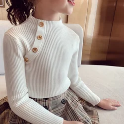 2022 Fashion Spring Girls Sweaters Knit Pullover Tops Turtlrneck Girls Sweater 2-14 Years Children Clothing Warm Kids Sweaters