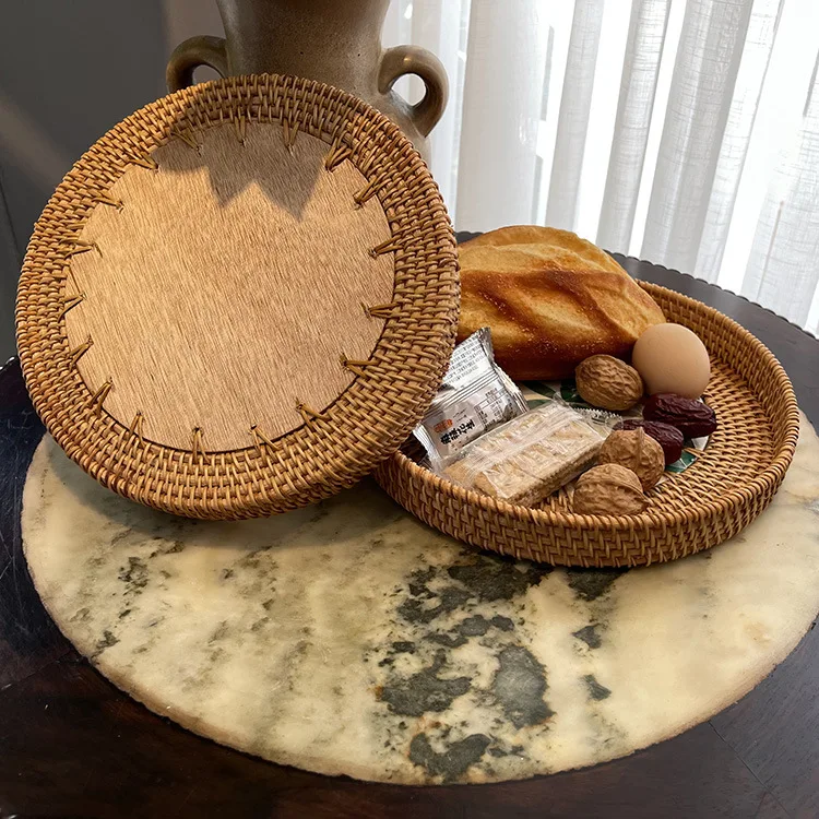 New style woven snack storage basket splicing rattan fruit tray rattan tea tray rattan tea tray