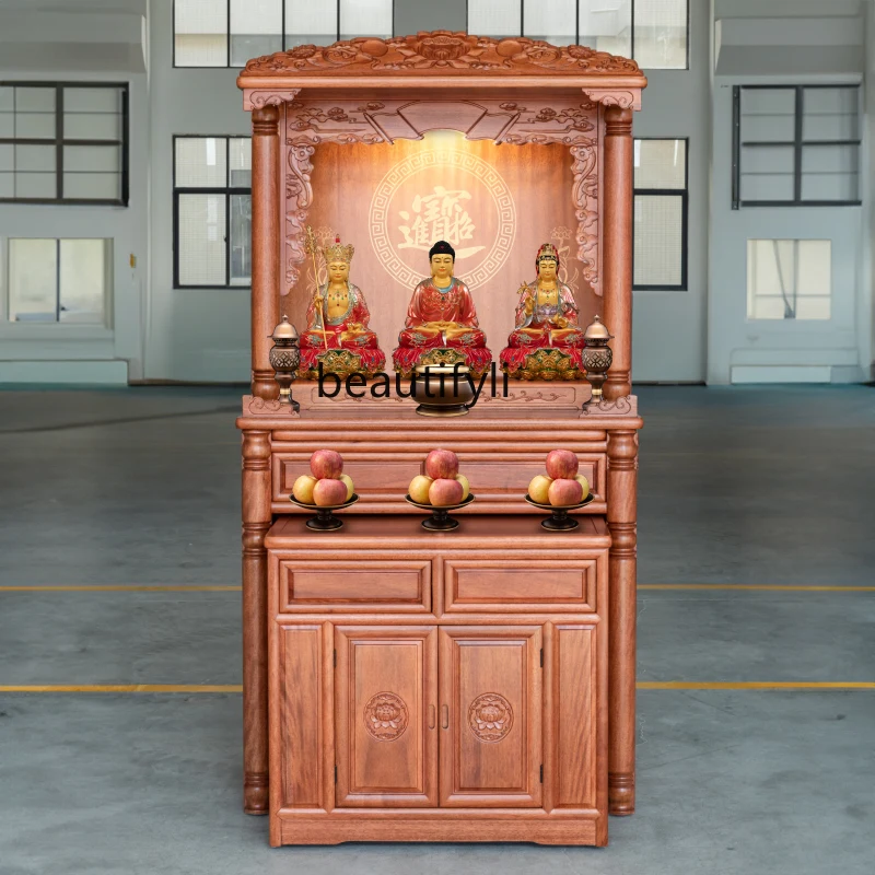 Buddhist niche new Chinese vertical cabinet household solid wood light luxury Buddhist cabinet God of Wealth offering table