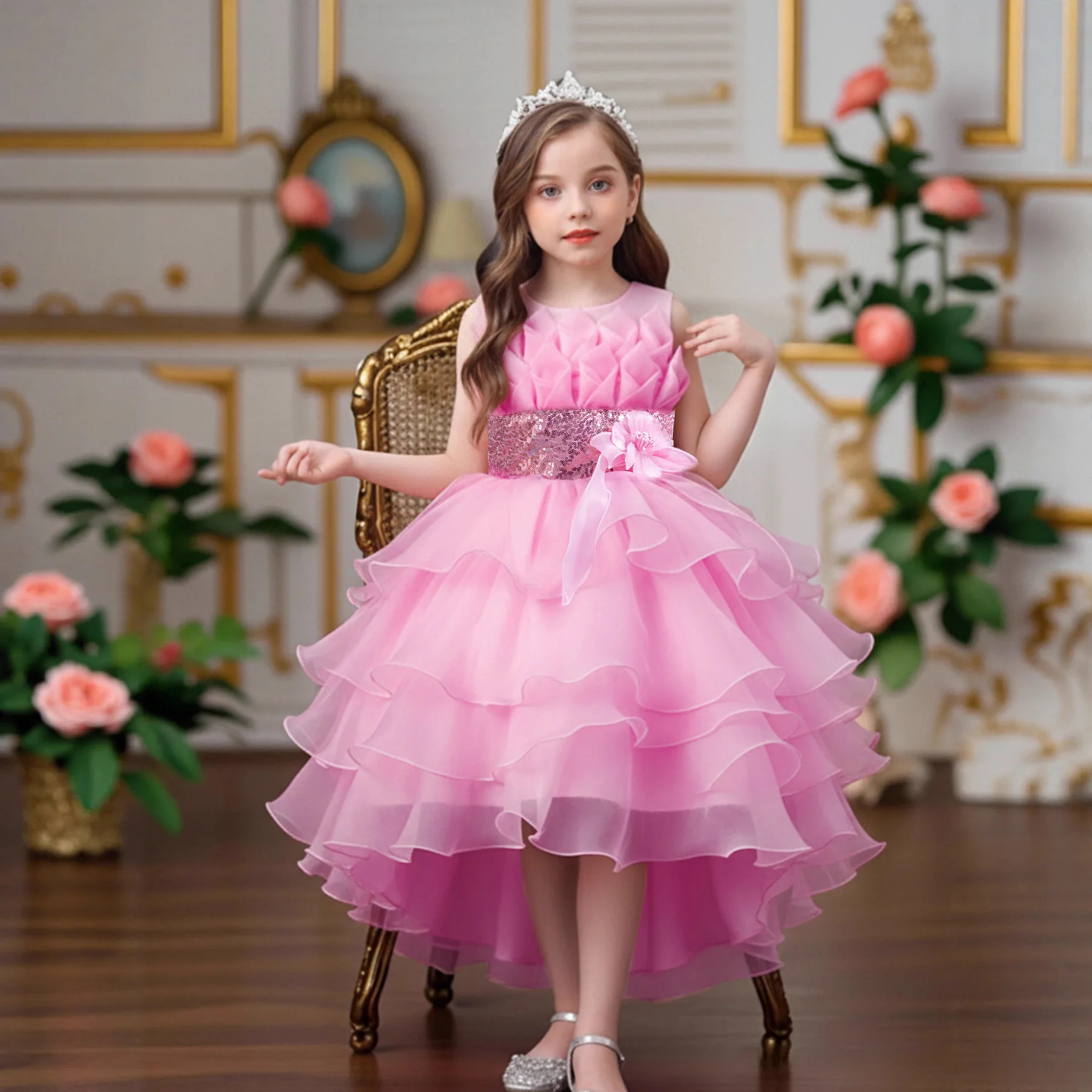 Flower Boy Cake Fluffy Design Girl Tail Fluffy Princess Dress Perfect for Party and Banquet Dresses Aged 4-12